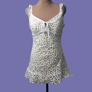 SZ Large Flirty Lulu's White Sheer Floral Embroidered Lace Mini Dress